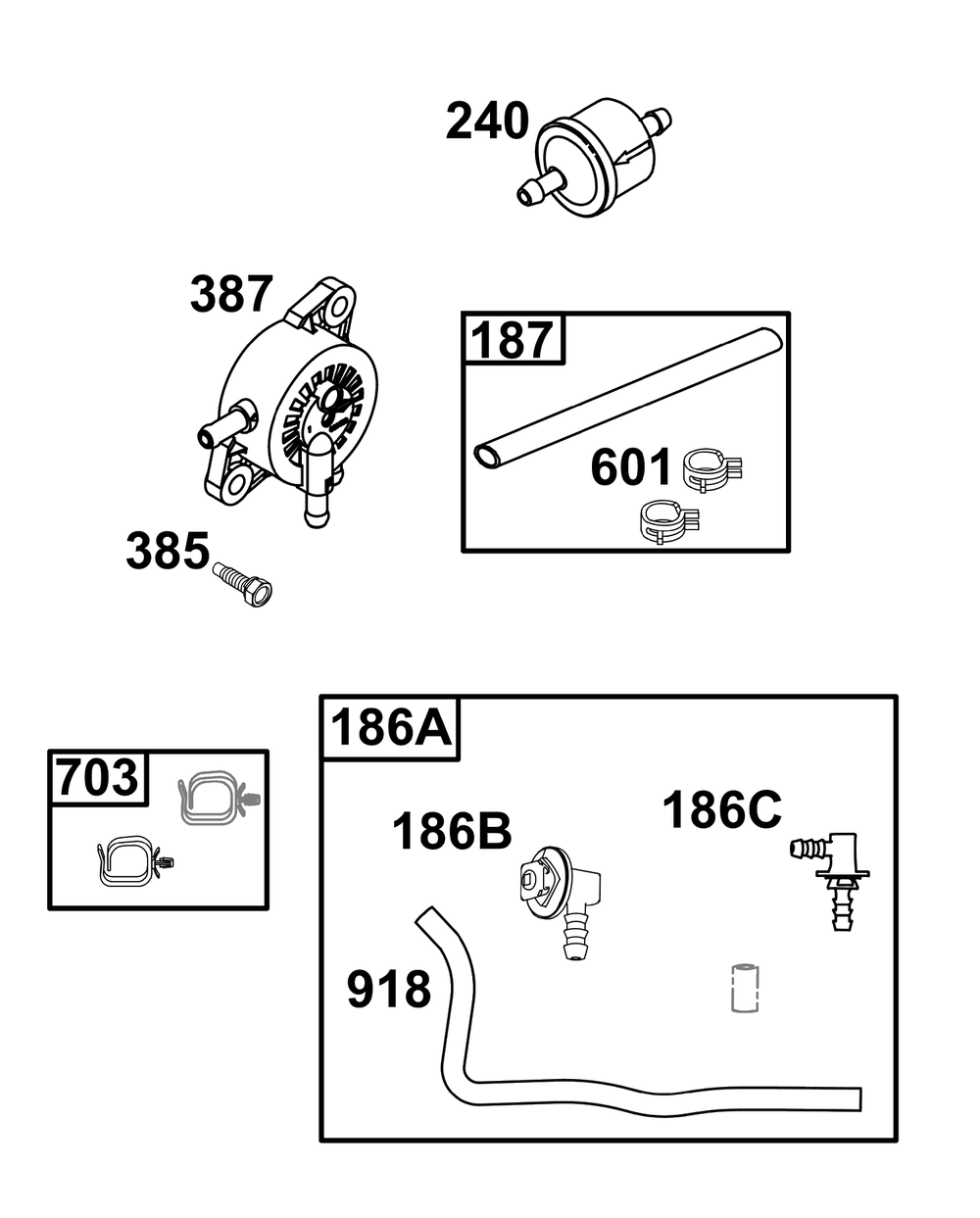 Fuel Supply Group Diagram and Parts List for 44N677-0079-G1  Briggs and Stratton Engine